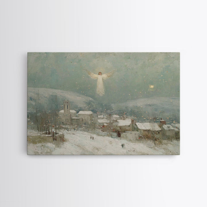 Angel Over Bethlehem – Framed Canvas Print – Christian Christmas Art – Christian Wall Art – Vintage Christian Art – Christmas Canvas Wall A