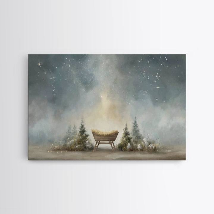 Shepherd’s Light | Framed Canvas Print | Christian Wall Art | Jesus Painting | Christian Art Canvas | Moody Christian Art | Christmas Art