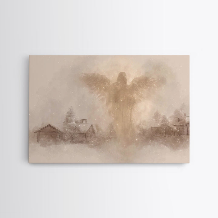 Winter Guardian – Framed Canvas Print – Christian Christmas Art – Moody Christmas Art – Christian Wall Art – Christmas Art Prints