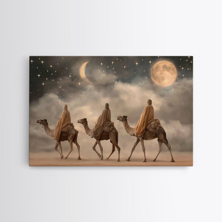 Moonlit Journey – Framed Canvas Print – Christian Wall Art – Christian Art Canvas – Christmas Art – Christian Christmas Art – Christian Dec
