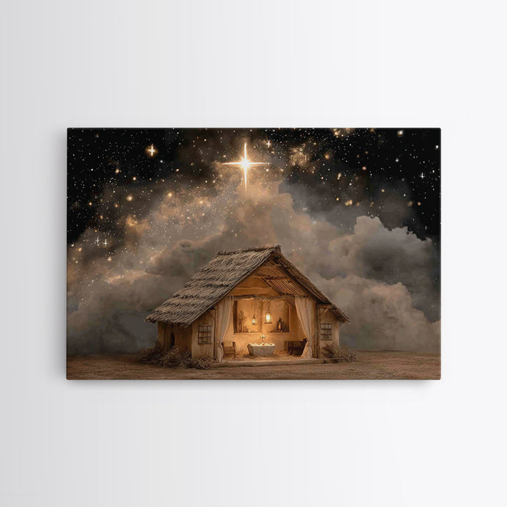 Holy Night Shelter – Framed Canvas Print – Christian Art Canvas – Christmas Art – Christian Wall Art – Christian Christmas Art – Christian