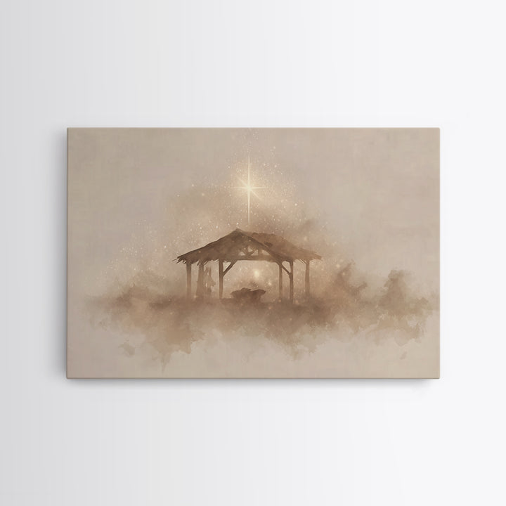 Starlit Manger – Framed Canvas Print – Christmas Art – Christian Christmas Art – Christian Art Canvas – Christian Decor – Christian Wall Ar