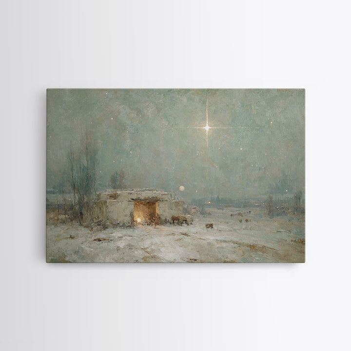 Sacred Stable – Framed Canvas Print – Christian Art Canvas – Christmas Art – Christian Decor – Christian Wall Art – Christian Christmas Art