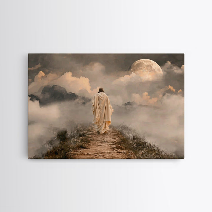 Moonlit Ascent | Framed Canvas Print | Jesus Painting | Christian Art Canvas | Christian Wall Art | Moody Christian Art