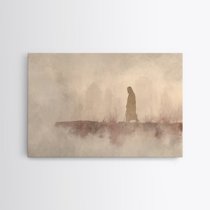 Urban Pilgrim, Framed Canvas Print, Christian Art Canvas, Jesus Painting, Christian Wall Art, Modern Christian Art
