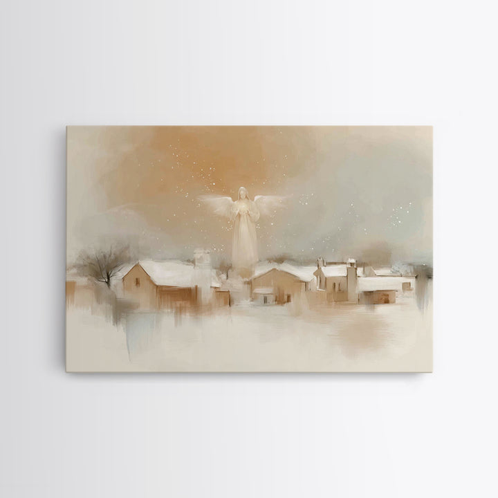 Silent Dawn Angel – Framed Canvas Print – Christian Art Print – White Christmas Art – Christian Christmas Decorations – Christian Art Canva