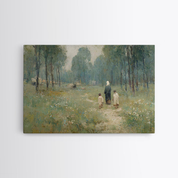 Quiet Meadow Grace - Framed Canvas Print - Christian Wall Art - Jesus Painting - Christian Art Canvas - Pastoral Scenery