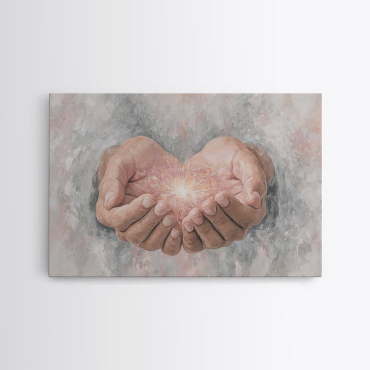 Hands Of Light | Framed Canvas Print | Christian Art Canvas | Modern Christian Art | Jesus Painting | Christian Wall Art | Large Christian