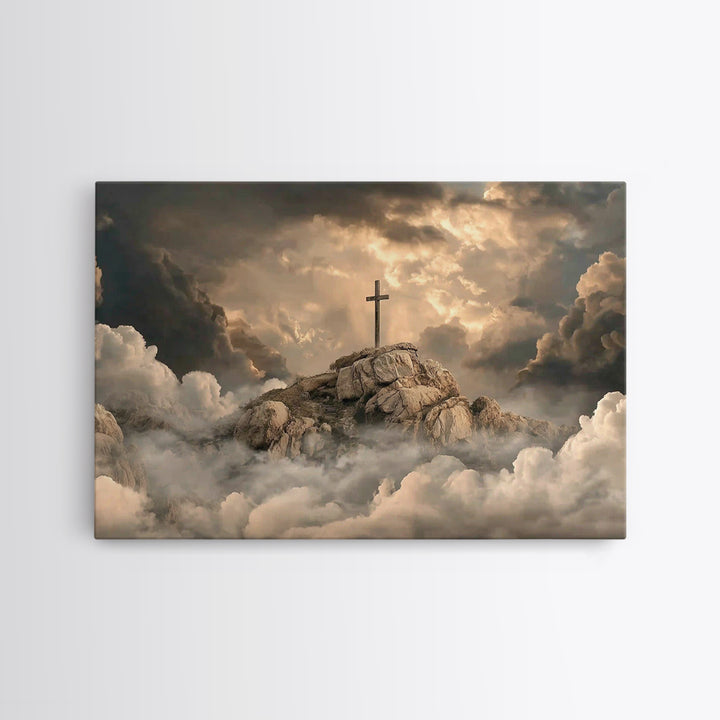 Crosslight Summit | Framed Canvas Print | Christian Art Canvas | Christian Wall Art | Large Christian Painting | Moody Christian Art | Chri
