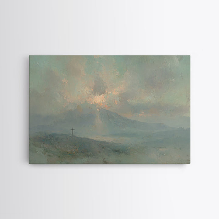 Dawn of Mercy, Framed Canvas Print, Christian Art Prints, Subtle Christian Art, Christian Wall Art, Blue Christian Art, Christian Paintings