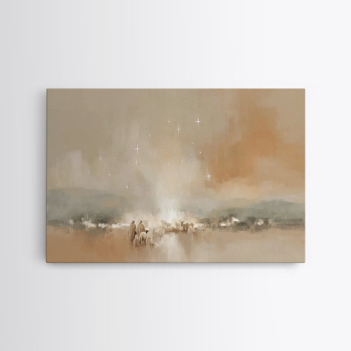 Shepherds of Light, Framed Canvas Print, Christmas Art Prints, Christian Christmas, Pastoral Scenery, Christian Art Canvas, Christian Decor