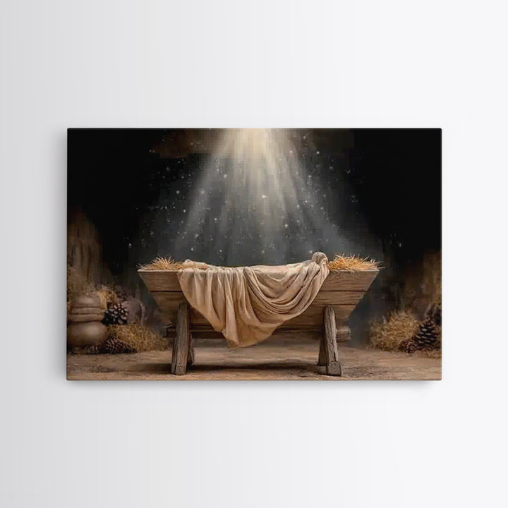 Holy Manger – Framed Canvas Print – Christmas Art – Christian Art – Christian Wall Art – Christian Christmas Decor – Christian Art Canvas