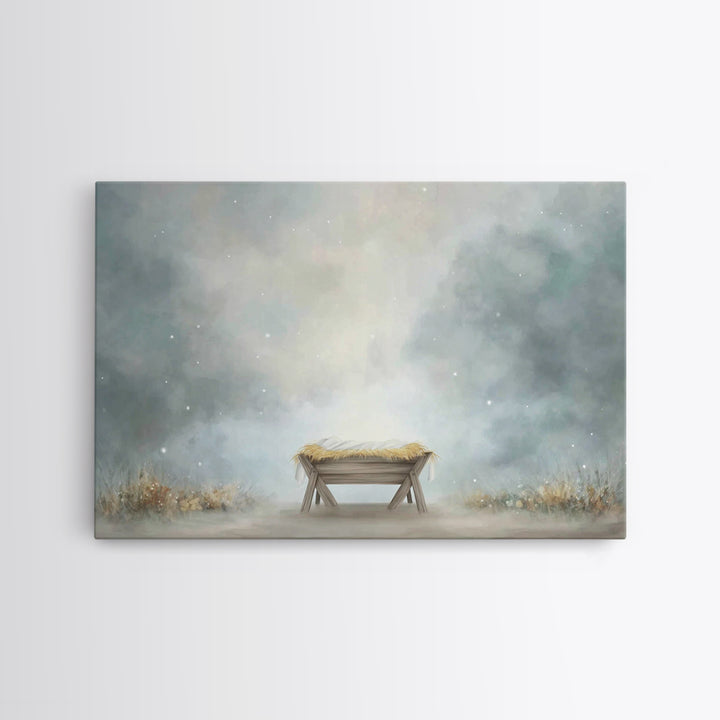 Silent Manger – Framed Canvas Print – Christian Art – Christmas Art – Christian Art Canvas – Christian Christmas Decor – Christian Wall Art