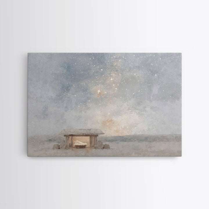 Starry Nativity Peace – Framed Canvas Print – Christian Art Canvas – Christmas Art – Christian Wall Art – Christian Christmas Art – Christi