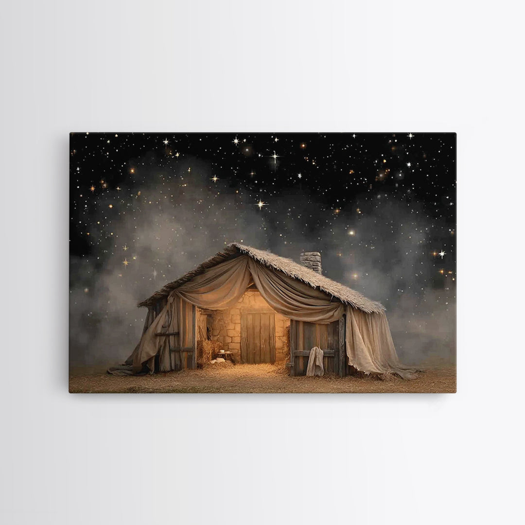 Bethlehem Night Shelter – Framed Canvas Print – Christmas Art – Christian Art Canvas – Christian Wall Art – Christian Christmas Art – Frame