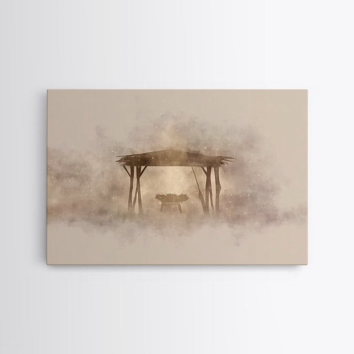 Holy Shelter Silhouette – Framed Canvas Print – Christian Christmas Art – Christian Art – Christian Wall Art – Minimalist Christian Art – C