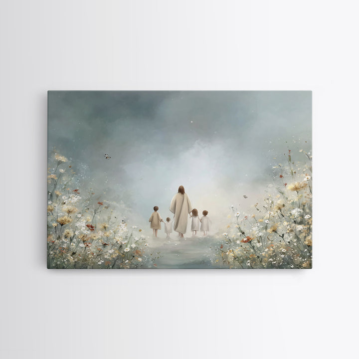 Heavenly Meadow Light, Framed Canvas Print, Christian Art Print, Jesus Painting Canvas, Minimalist Christian Art, Christian Wall Art, Chris