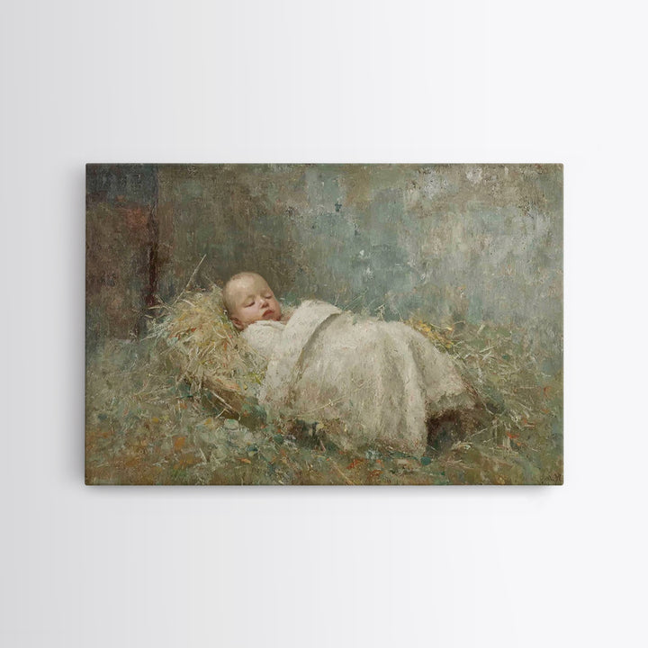 Manger Of Peace | Framed Canvas Print | Christian Christmas Art | Birth Of Jesus Painting | Christian Art Canvas | Vintage Christmas Art |