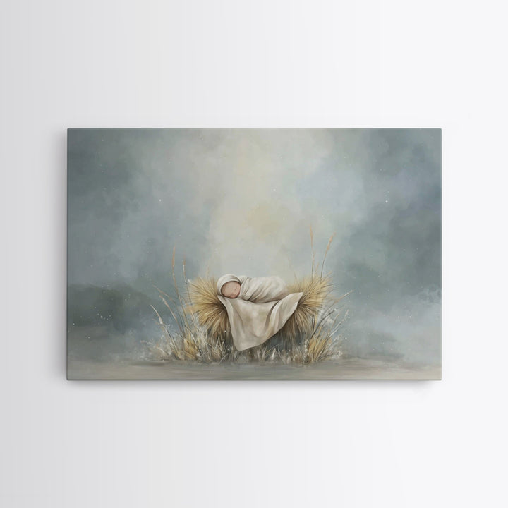 Holy Dawn Cradle – Framed Canvas Print – Jesus Christmas Art – Christian Art Canvas – Modern Christmas Art – Subtle Christian Art – Christi