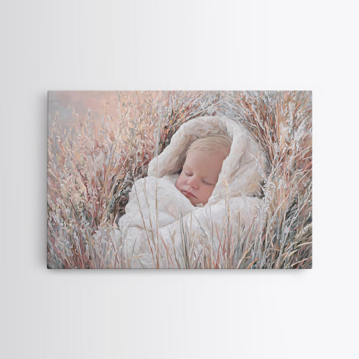 Peaceful Holy Dawn – Framed Canvas Print – Christian Christmas Art – Birth Of Jesus Painting – Christian Art Canvas – White Christmas Art –
