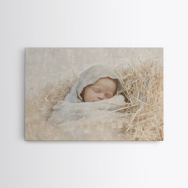 Sacred Newborn Grace, Framed Canvas Print, Christian Christmas Art, Birth Of Jesus Painting, Minimalist Christian Art, Christmas Wall Art,