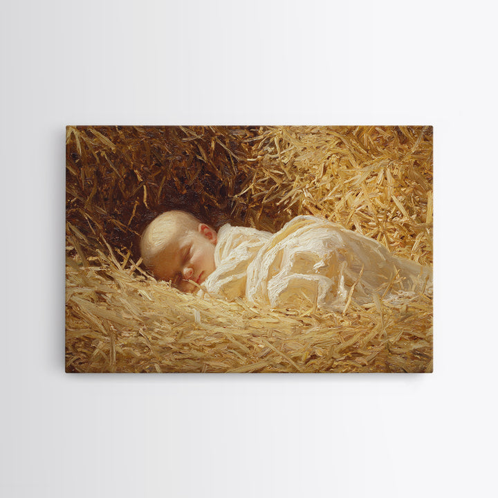 Divine Straw Light – Framed Canvas Print – Christmas Art Prints – Christian Art Canvas – Jesus Christmas Art – Vintage Christian Art – Chri