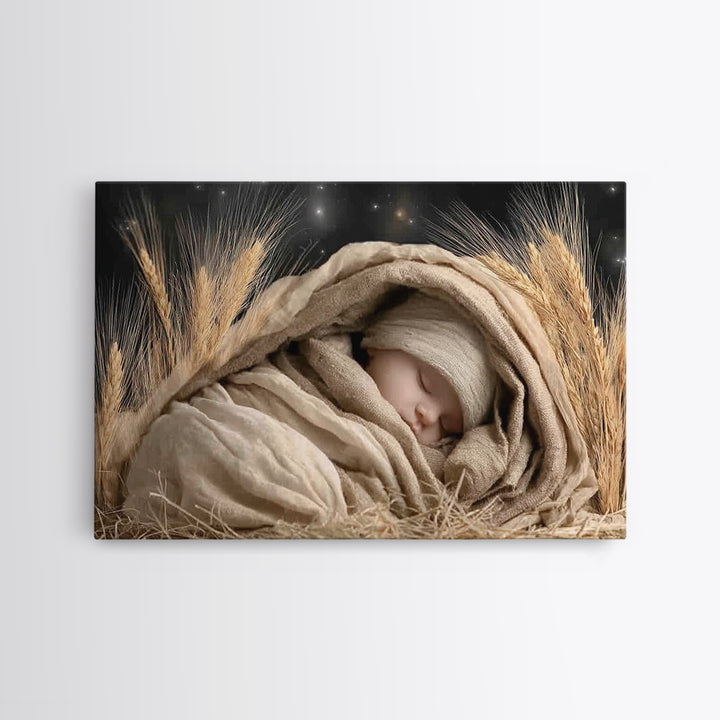 Starry Night Cradle, Framed Canvas Print, Jesus Christmas Art, Christian Art Canvas, Christmas TV Art, Christian Christmas Decor, Christian