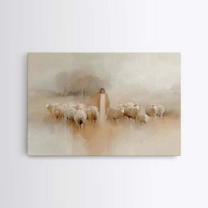 Pasture Of Peace | Framed Canvas Print | Christian Art Canvas | Jesus Painting | Minimalist Christian Art | Christian Wall Art | Subtle Chr