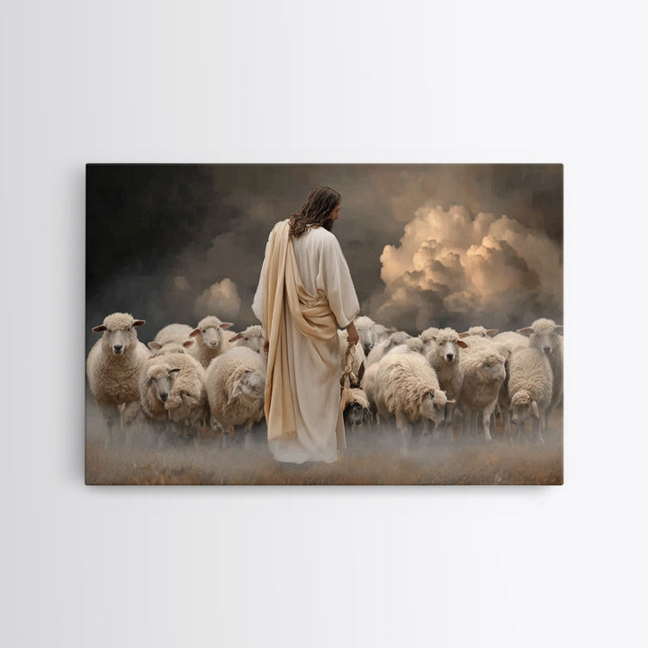 Guiding Shepherd Light, Framed Canvas Print, Christian Art Canvas, Large Jesus Painting, Moody Christian Art, Christian Wall Art, Christian