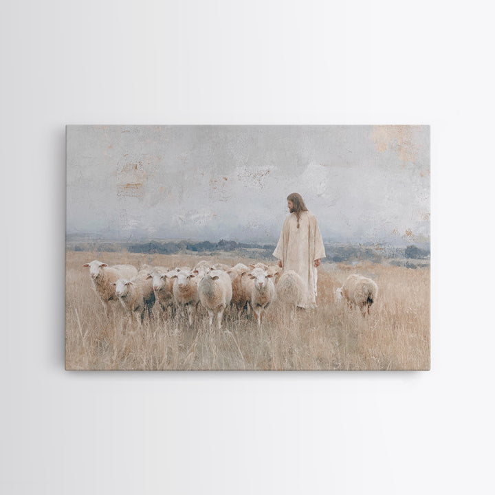 Gentle Shepherd Light | Framed Canvas Print | Christian Art Canvas | Jesus Painting | Christian Wall Art | Christmas Art