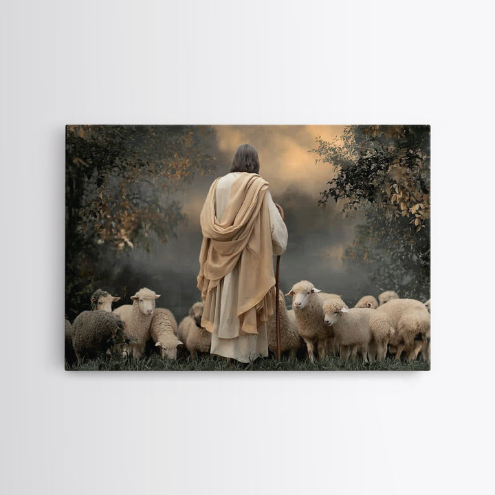 Misty Flock Calm, Framed Canvas Print, Christian Wall Art, Jesus Painting, Christian Art Canvas, Christmas Art