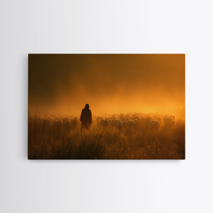 Radiant Shepherd Glory, Framed Canvas Print, Christian Wall Art, Christian Art Canvas, Jesus Painting, Christian Christmas