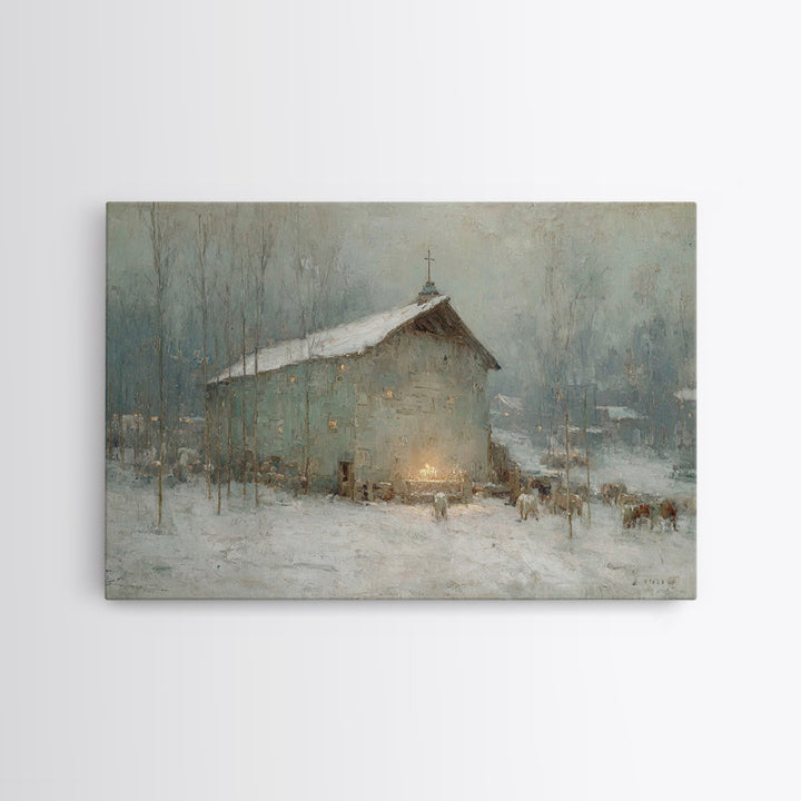 Rustic Nativity Glow | Framed Canvas Print | Christian Wall Art | Christian Art Canvas | Jesus Painting | Christmas Art | Christian Decorat