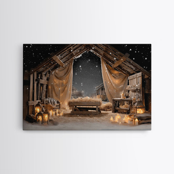 Winter Chapel Light, Framed Canvas Print, Christian Wall Art, Christian Art Canvas, Christmas Art, Christian Christmas Art, Vintage Christi