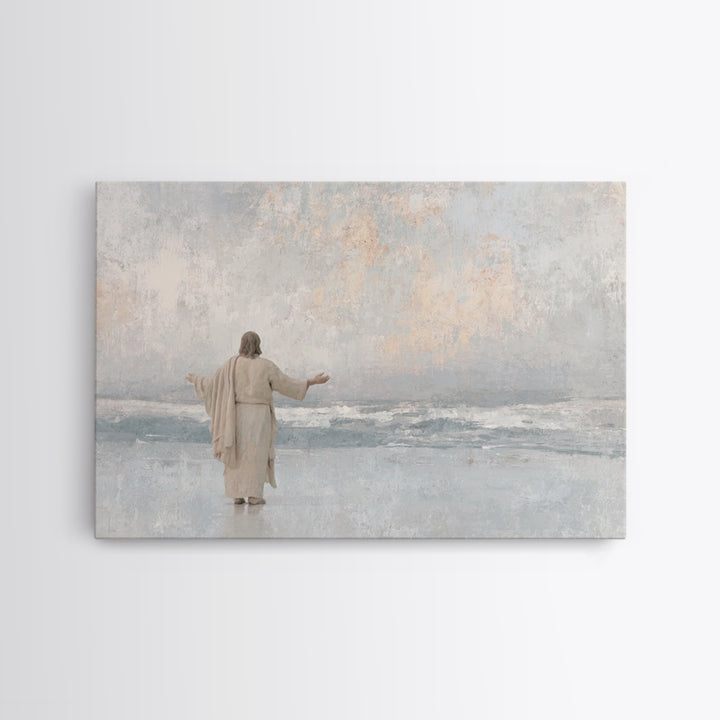 Shore Of Grace | Framed Canvas Print | Jesus Painting | Christian Art Canvas | Christian Wall Art | Minimalist Christian Art | Christian De