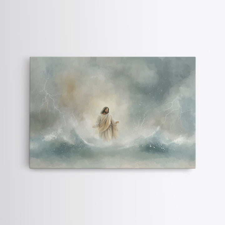 Stormborn Grace – Framed Canvas Print – Jesus Painting – Christian Art Work – Christian Wall Art – Moody Christian Art – Large Christian Pa