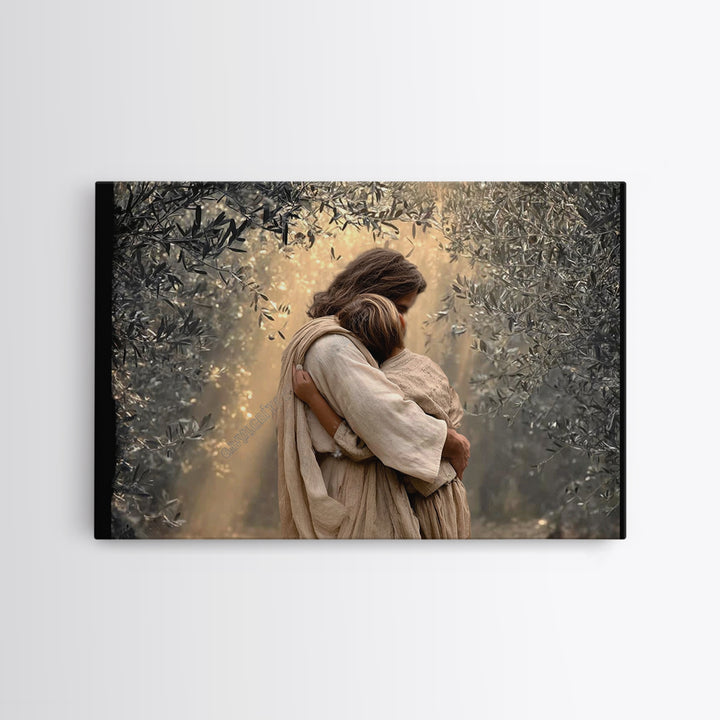 Gentle Refuge – Framed Canvas Print – Jesus Painting – Christian Wall Art – Christian Art Canvas – Minimalist Christian Art – Christian Dec