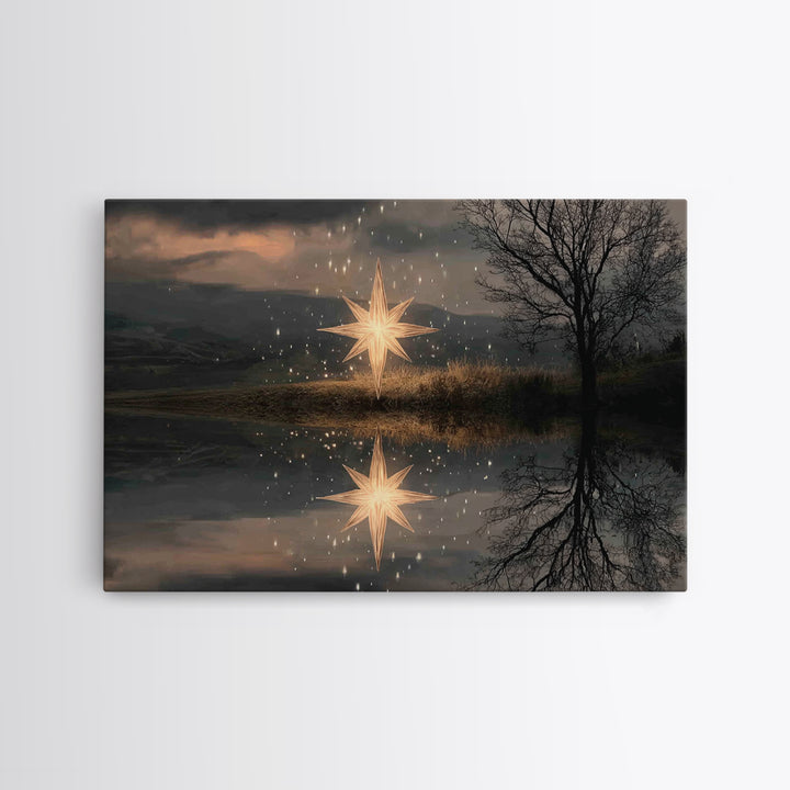 Guiding Star Glow – Framed Canvas Print – Christian Wall Art – Christian Christmas Art – Jesus Painting – Modern Christian Art – Christmas