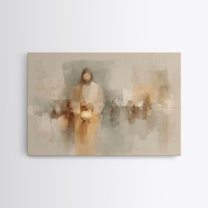 Gentle Lantern Peace – Framed Canvas Print – Christian Wall Art – Christian Art Canvas – Minimalist Christian Art – Jesus Painting – Christ