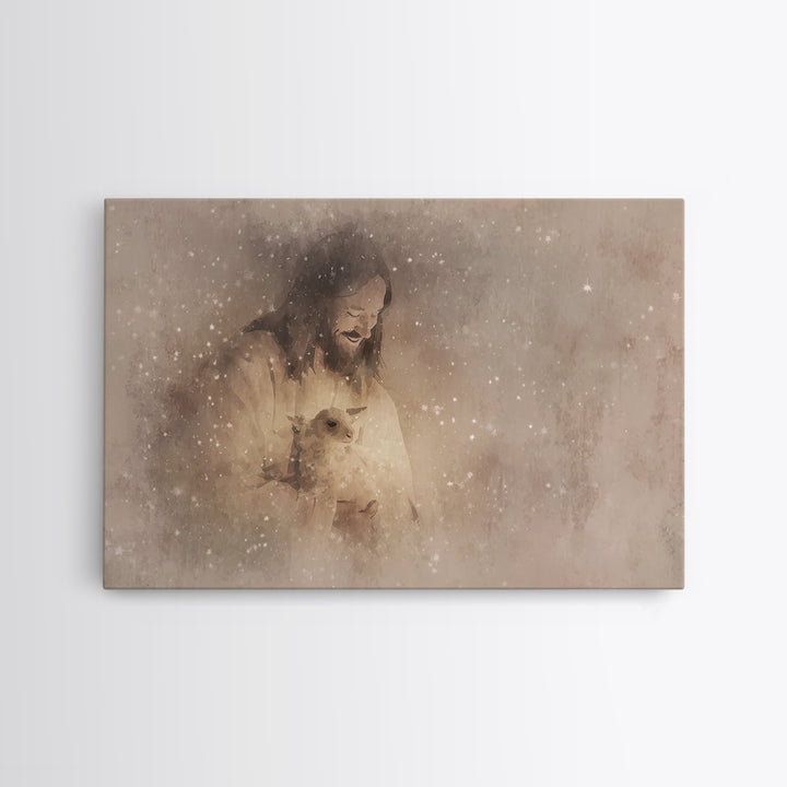 Heavenly Shepherd Joy – Framed Canvas Print – Jesus Art Print – Christian Wall Art – Christian Art Canvas – Christian Gift – Subtle Christi