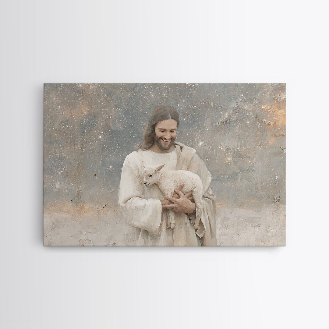 Lamb Of Comfort | Framed Canvas Print | Christian Wall Art | Christian Art Canvas | Jesus Painting | Christian Decorations | Modern Christi