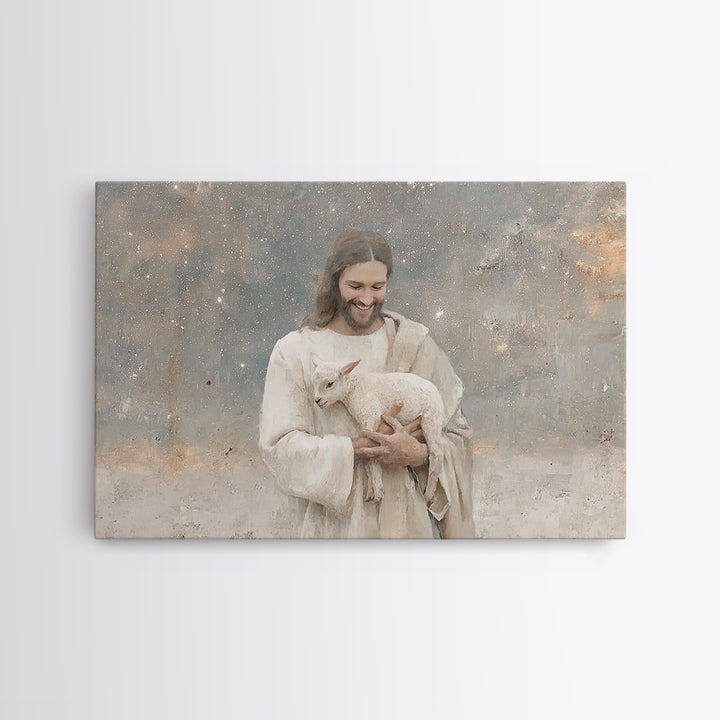 Lamb Of Comfort | Framed Canvas Print | Christian Wall Art | Christian Art Canvas | Jesus Painting | Christian Decorations | Modern Christi