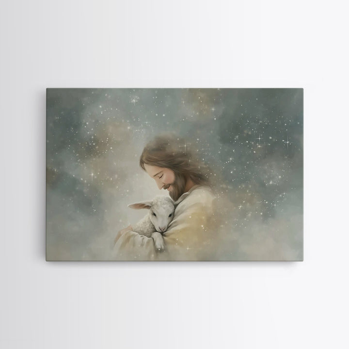 Tender Shepherd Glow, Framed Canvas Print, Christian Art Canvas, Jesus Painting, Christian Wall Art, Christian Gift, Subtle Christian Paint