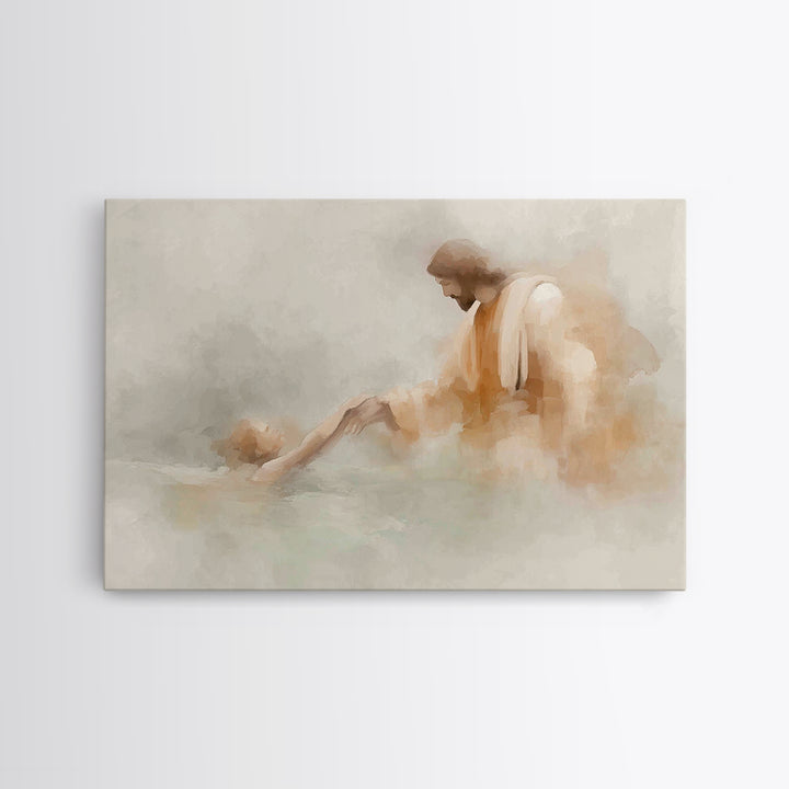 Graceful Rescue – Framed Canvas Print – Jesus Painting – Christian Art Canvas – Christian Wall Art – Subtle Christian Art – Christian Decor