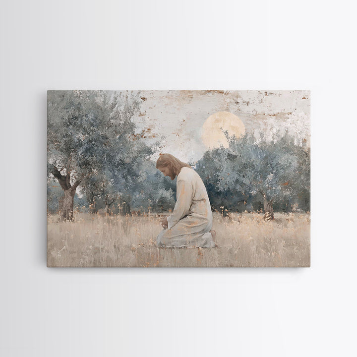 Olive Grove Reverence | Framed Canvas Print | Christian Art Canvas | Jesus Painting | Vintage Christian Art | Christian Wall Art | Christia