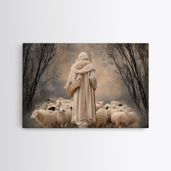 Evening Shepherd – Framed Canvas Print – Christian Art Canvas – Christian Wall Art – Large Christian Painting – Jesus Art Print