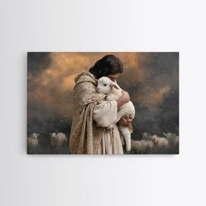 Evening Shepherd Peace | Framed Canvas Print | Jesus Painting | Christian Art | Christian Wall Art | Christian Art Canvas | Christmas Art |