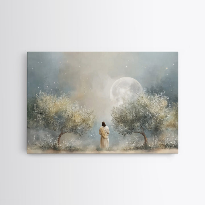 Moonlit Prayer Stillness, Framed Canvas Print, Christian Art Canvas, Christian Wall Art, Jesus Painting, Christmas Art, Christian Decor, Ch