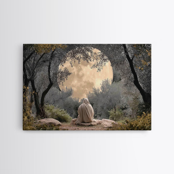 Moonlit Garden Prayer – Framed Canvas Print – Christian Wall Art – Christian Art Canvas – Jesus Painting – Moody Christian Art – Christian