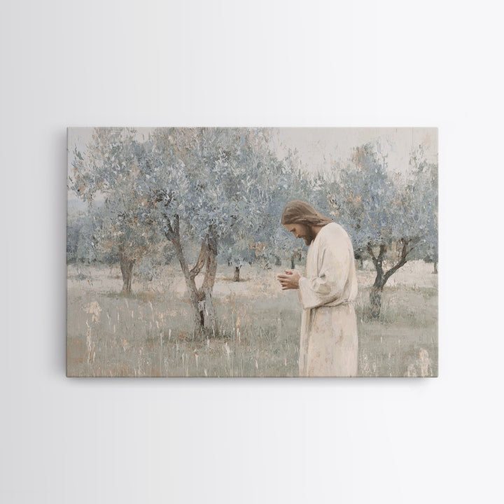 Olive Grove Reverence | Framed Canvas Print | Christian Art Canvas | Christian Wall Art | Jesus Painting | Subtle Christian Art | Christian